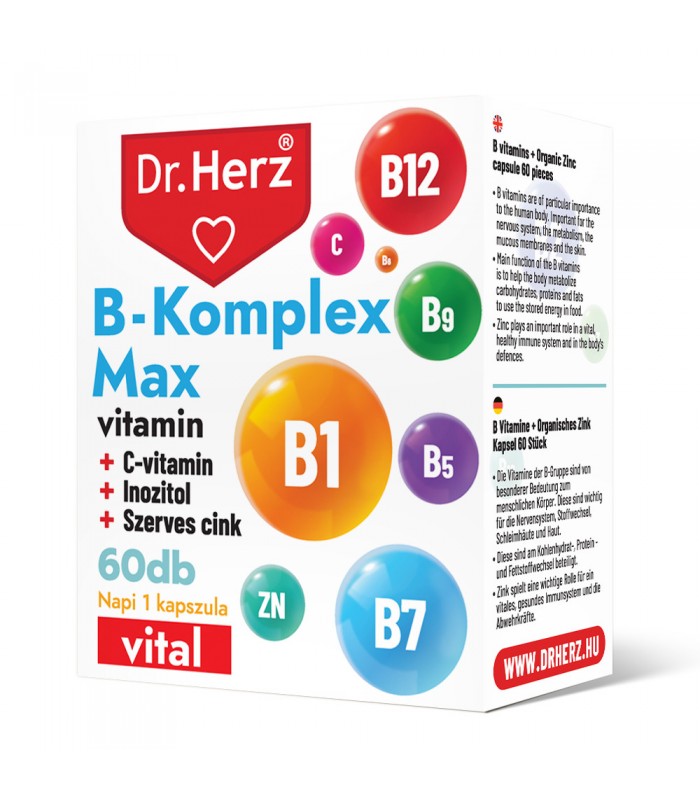 Capsule Vitamina B Complex Max + vitamina C + Inositol + zinc organic Dr Herz 60 buc