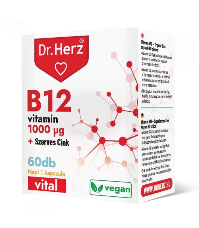 Capsule vegane Vitamina B12 1000 MCG + zinc organic Dr Herz 60 buc