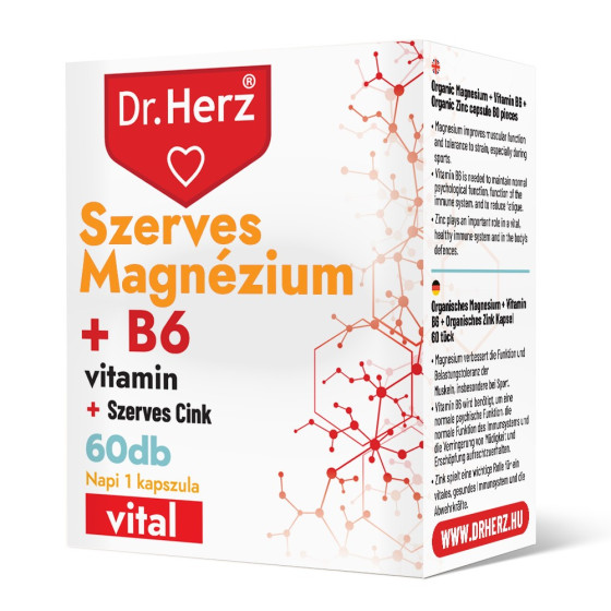 Capsule magneziu organic + vitamina B6 + zinc Dr Herz 60 buc | bioplanetshop.ro