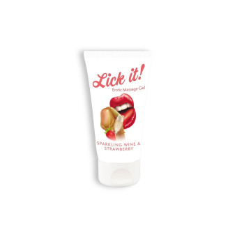 Gel masaj si lubrifiant vegan 2 in 1 Lick it capsuni-sampanie 50 ml