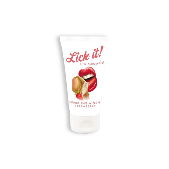 Gel masaj si lubrifiant vegan 2 in 1 Lick it capsuni-sampanie 50 ml