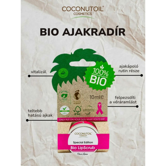 Exfoliant pentru buze 100% bio Coconut Oil 10 ml
