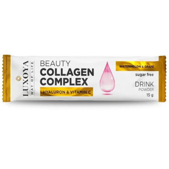 Pudra de colagen complex cu hialuron si vitamina C Luxoya aroma pepene si struguri 15 gr