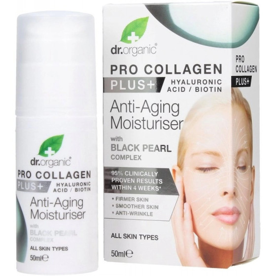 Crema de fata hidratanta anti-imbatranire cu perle negre Dr Organic Pro Colagen Plus 50 ml