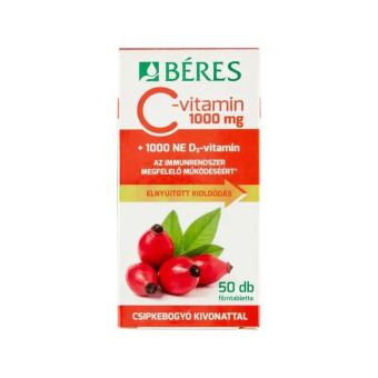 Tablete filmate vitamina C retard 1000 mg, vitamina D 1000 U si extract de macese Beres 50 buc