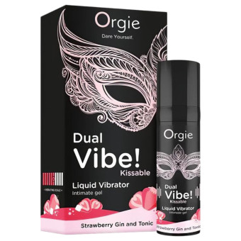 Gel stimulator cu vibratii unisex Orgie Dual Vibe capsuni si gin tonic 15 ml