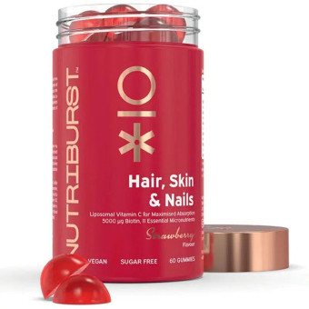 Multivitamine gumate pentru par, piele si unghii Nutriburst Premium aroma capsuni 60 buc