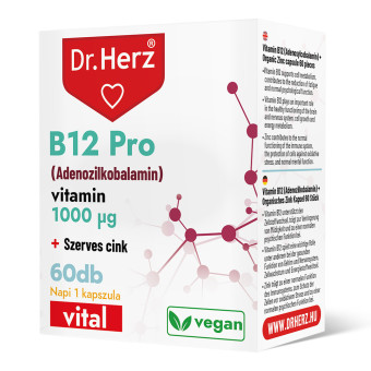 Capsule vegane cu vitamina B12 Pro 1000 μg si zinc organic Dr Herz 60 buc | bioplanetshop.ro
