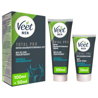 Set epilare zona intima pentru barbati Veet Total Pro Crema 100 ml + Balsam hidratant aloe vera 50 ml