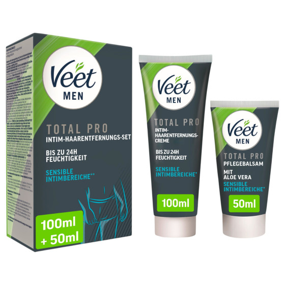 Set epilare zona intima pentru barbati Veet Total Pro Crema 100 ml + Balsam hidratant aloe vera 50 ml