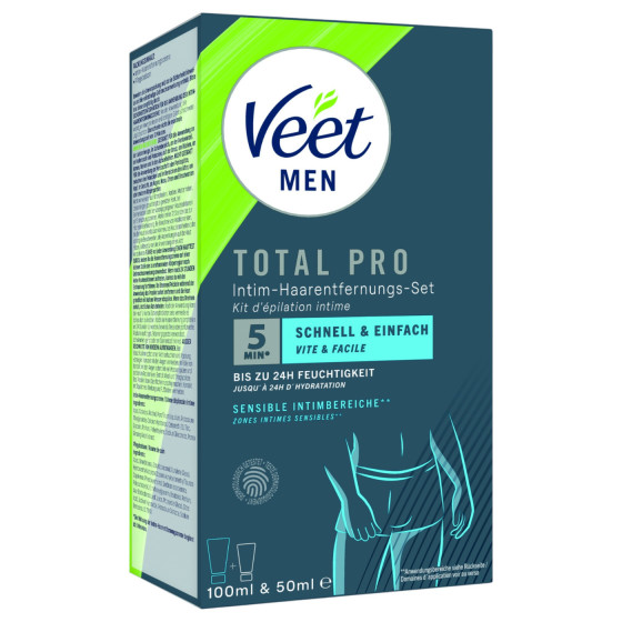 Set epilare zona intima pentru barbati Veet Total Pro Crema 100 ml + Balsam hidratant aloe vera 50 ml