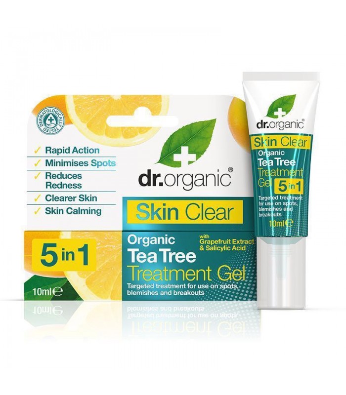 Gel antiacneic 5 in 1 cu arbore de ceai Dr.Organic Skin Clear 10ml